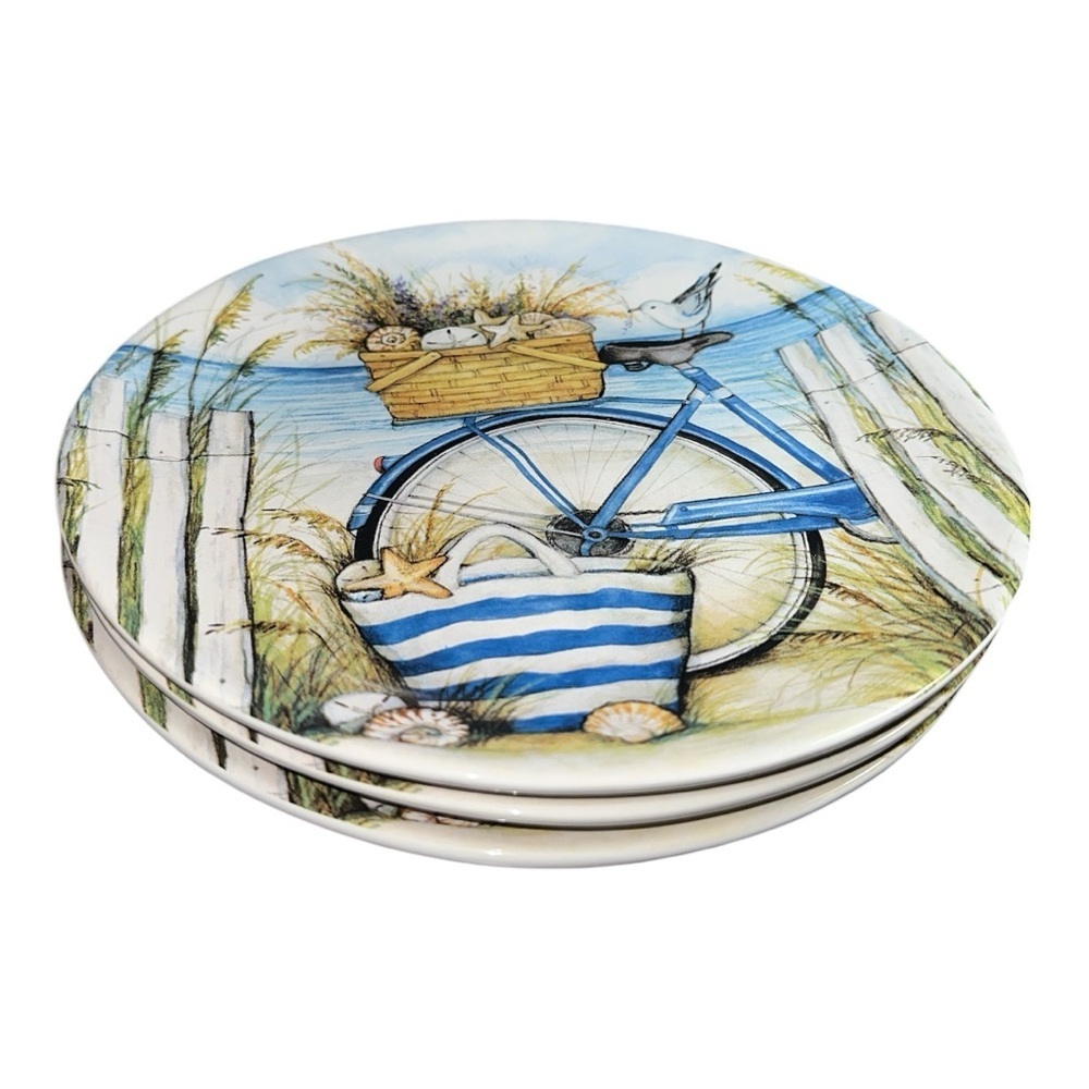 Certified International Coastal Bicycle Decorative Plate set of 6 - Picture 3 of 4